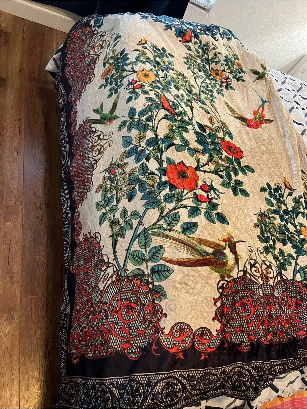 Johnny was reversible blanket in drawstring bag